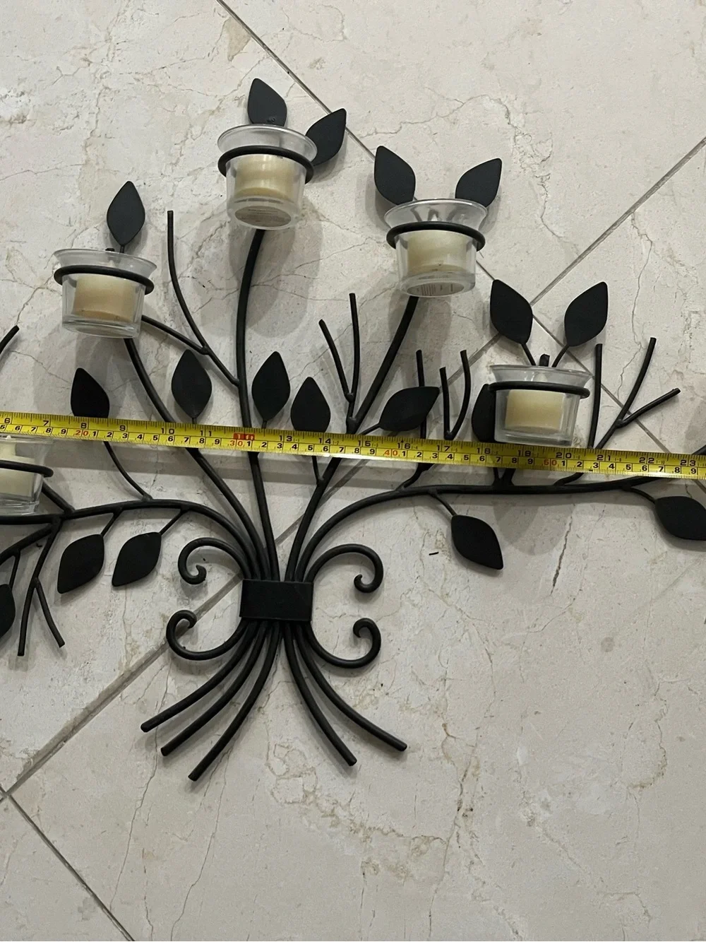 Black Metal Leaf Branch Wall Candle Sconces - Set of 2